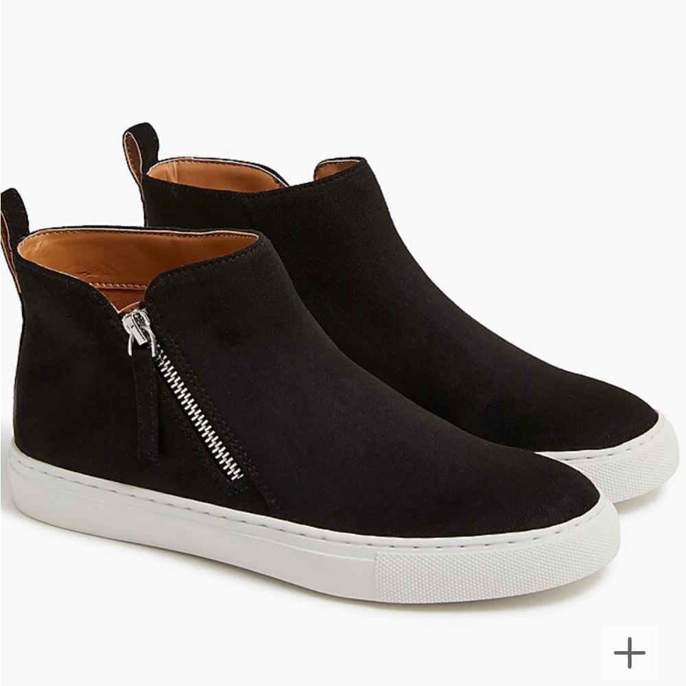 J. Crew NWOT Faux-suede high top sneakers black size 7.5 with Silver Side Zipper